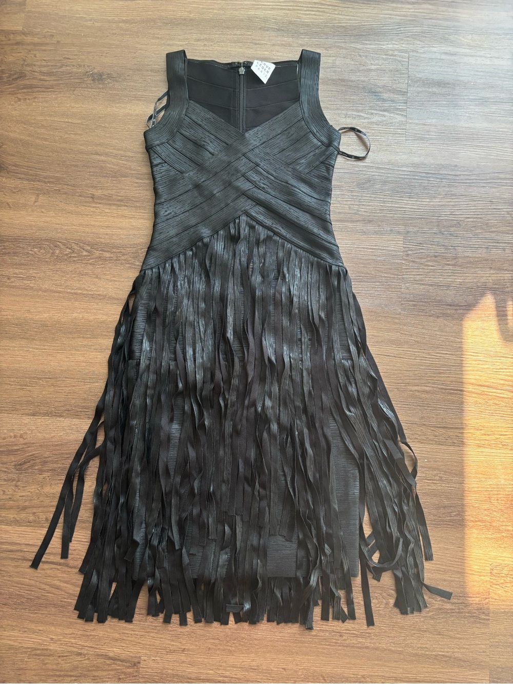 Herve Leger Black Metallic Fringe Midi Dress